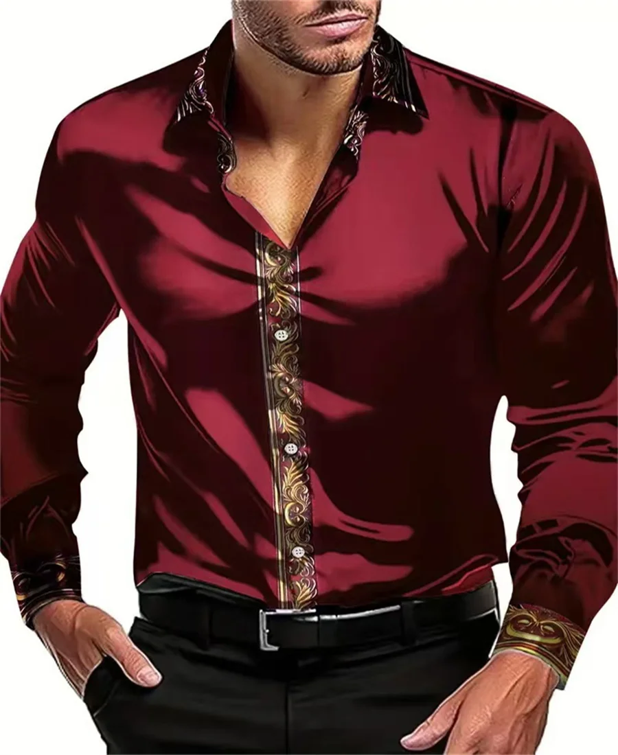 

2025 Men's Shirts Casual Shirts Disco Shirts Performance Wedding Black White Burgundy Green Long Sleeves Lapel Clothing S-6XL