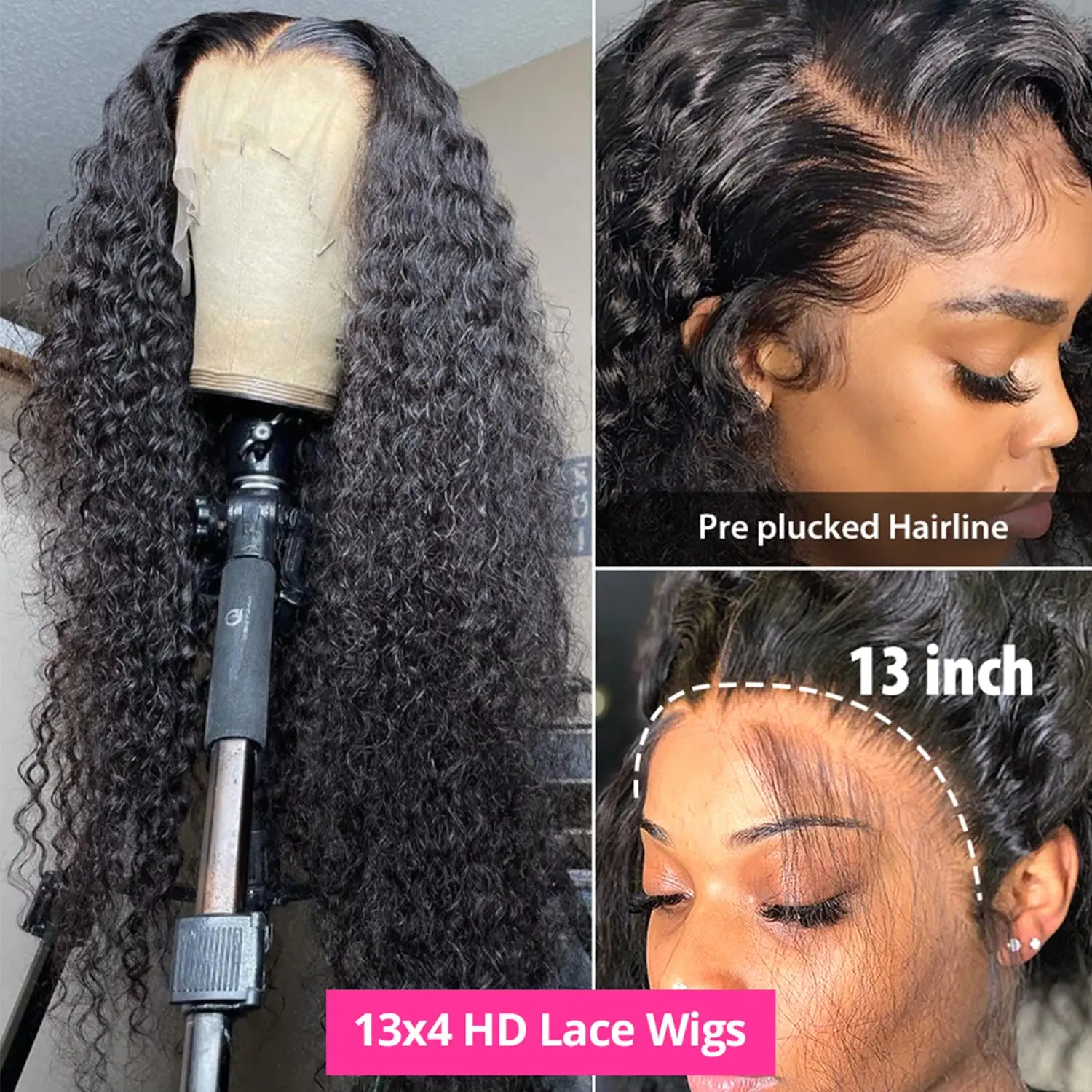 40 Inch Deep Wave Transparent Lace Front Wig Brazilian 180% Curly 13x4 Full HD Melt Skin Lace Frontal Human Hair Wigs For Women