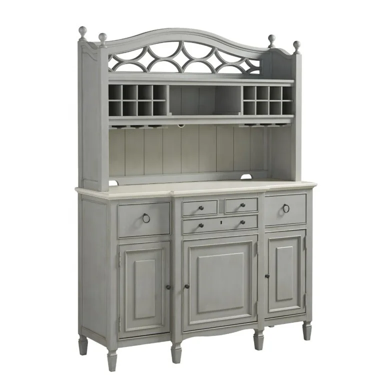 American Country French Solid Wood Locker French Gray Buffet with Furniture Kitchen Cabinet