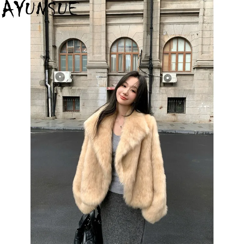 

AYUNSUE Tuscan Lamb Shearling Coats for Woman Short Luxury Fur Jackets Fashion Lapel Winter Outerwears Woman Clothes Ropa Mujer