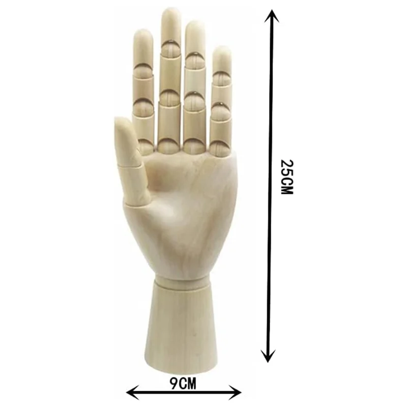 Wood Artist Drawing Manikin Articulated Mannequin with Wooden Flexible Fingers 2 Pcs(10 Inches-Left Hand Right Hand)