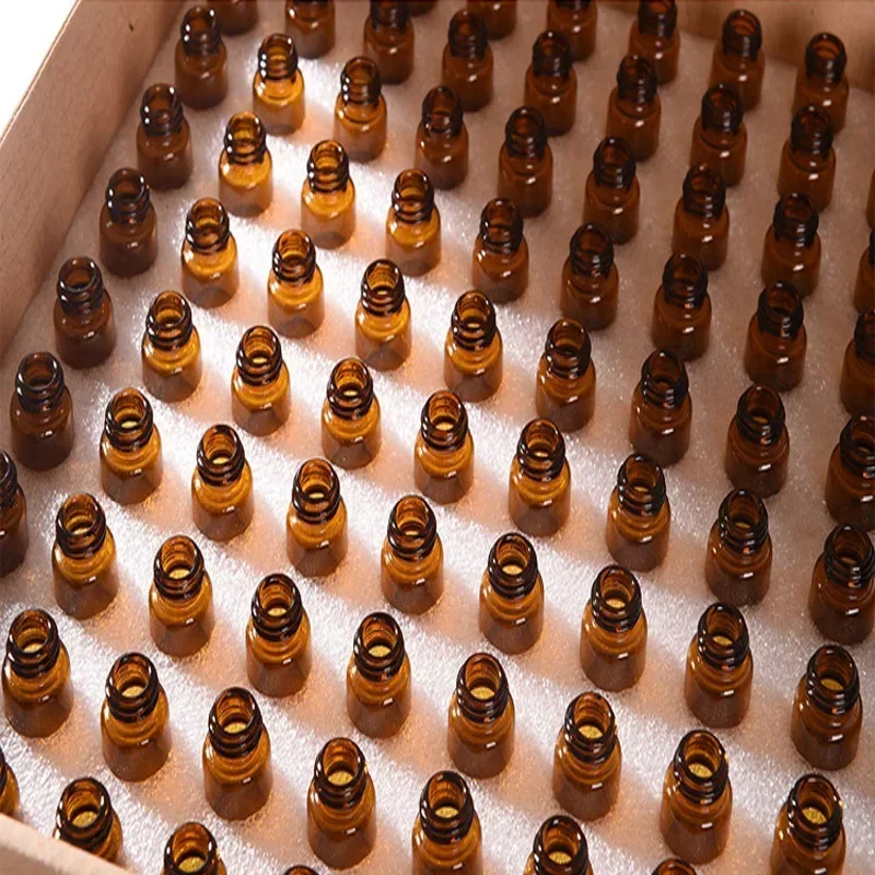 100 StuksLot 1/2/3/5 ml Essentiële Olie Flessen Amber Glas Mini Parfumflesjes Hervulbare Fles monster Test Fles Cosmetische Container