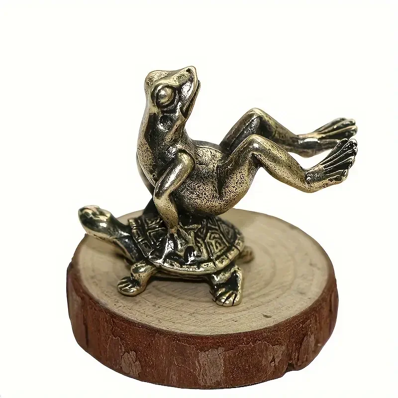 Vintage-Schildkröten- und Froschfigur aus Messing – handgefertigte Schreibtischdekoration aus massivem Kupfer, perfekt für Zuhause, Büro, Urlaubsdekorationsspielzeug – Detail 2