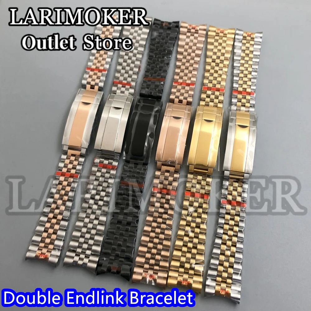 20mm Silver Black Gold Double Endlink Bracelet Slide Glide Lock Clasp 904L Stainless Steel Strap fit Watch Case Watch Band