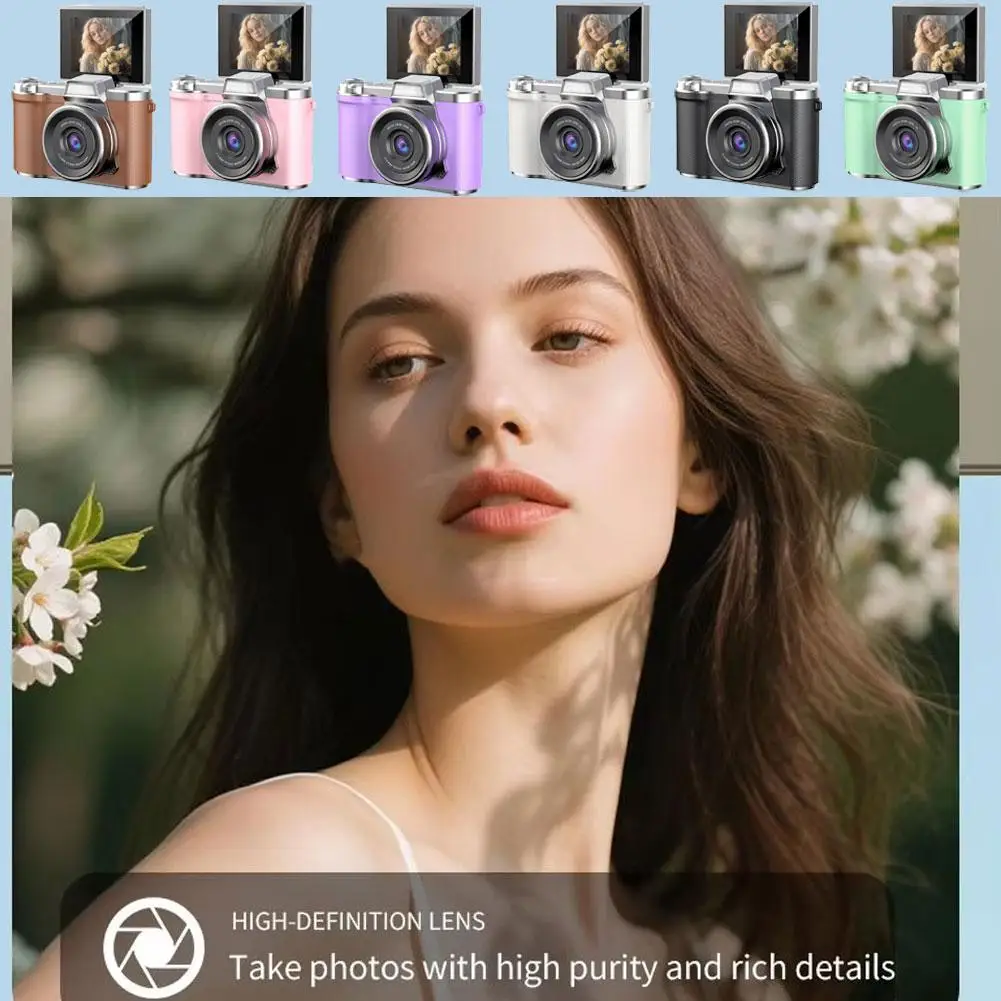 كاميرا رقمية للتصوير الفوتوغرافي، كاميرا تسجيل فيديو بدقة 4K 180 ° شاشة قابلة للطي 16X تكبير رقمي كاميرات مدمجة كاميرا مرشحة CCD T3Y4 #2