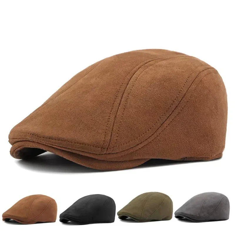 Suede Autumn Winter Beret Fashion Vintage Men Women Hat Casual Flat Visor Cap Berets For 54-58cm Head Circum Ference