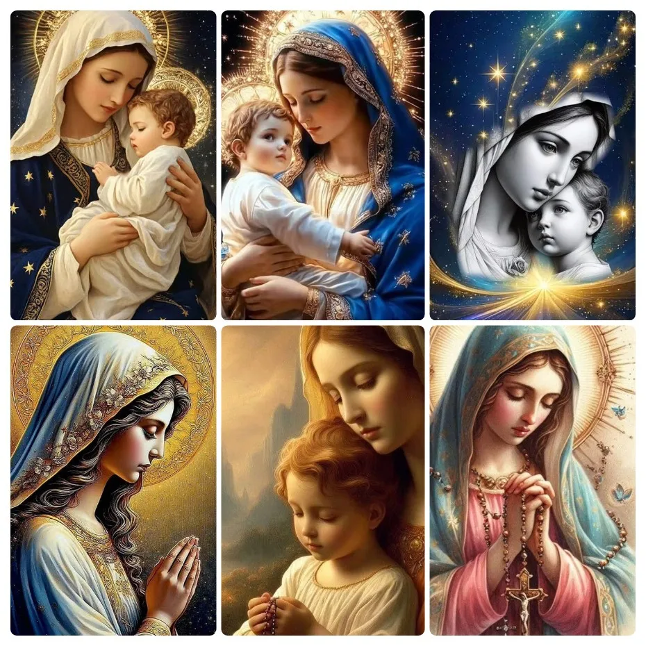 Peinture diamantée personnages religieux Vierge Marie, diamants carrés/ronds complets, art DIY fait main, cadeau exquis, décoration intérieure