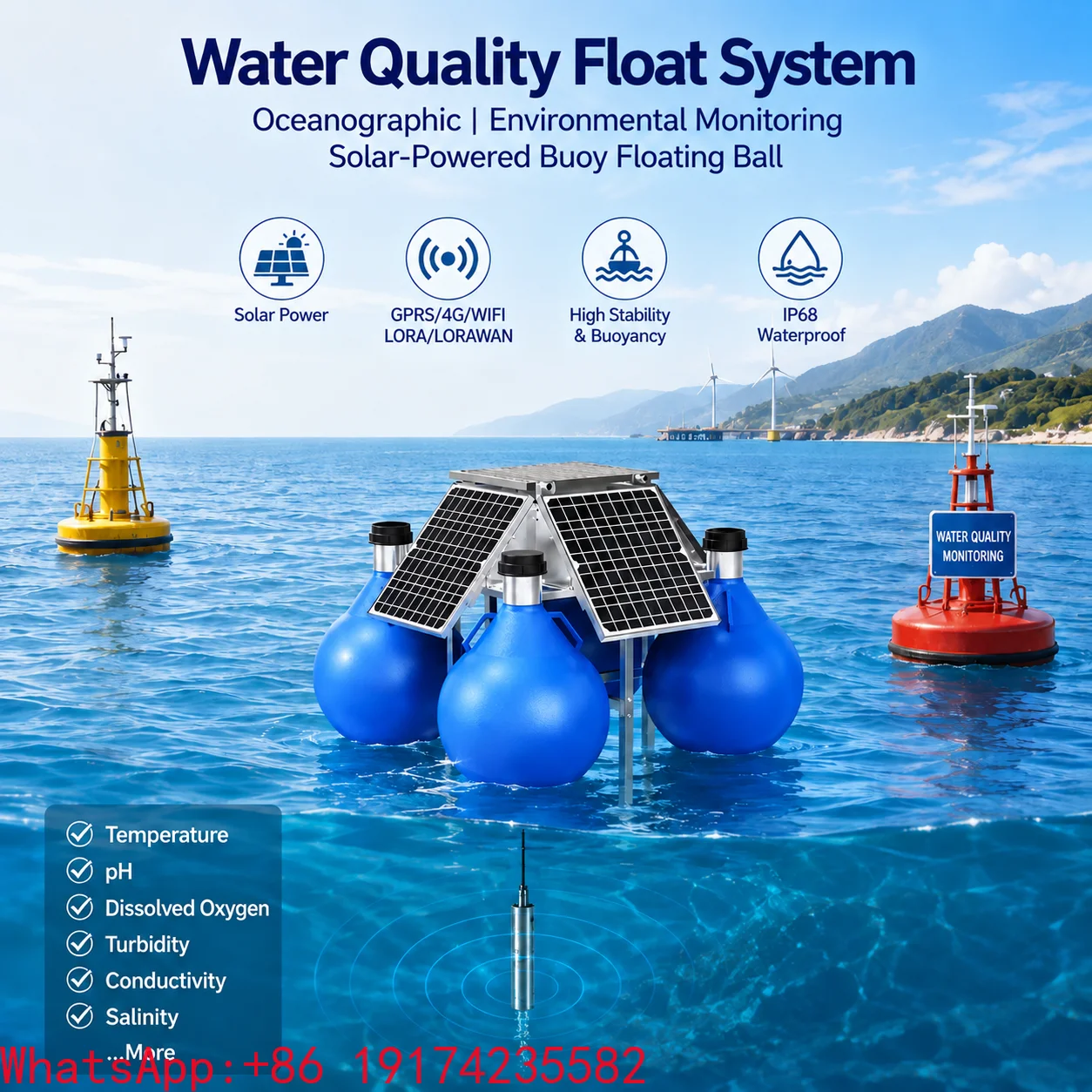 Multi-parameter Water Quality Sonde Marine Monitoring Oceanographic Environmental Monitoring Solar-Powered Buoy Floating Ball