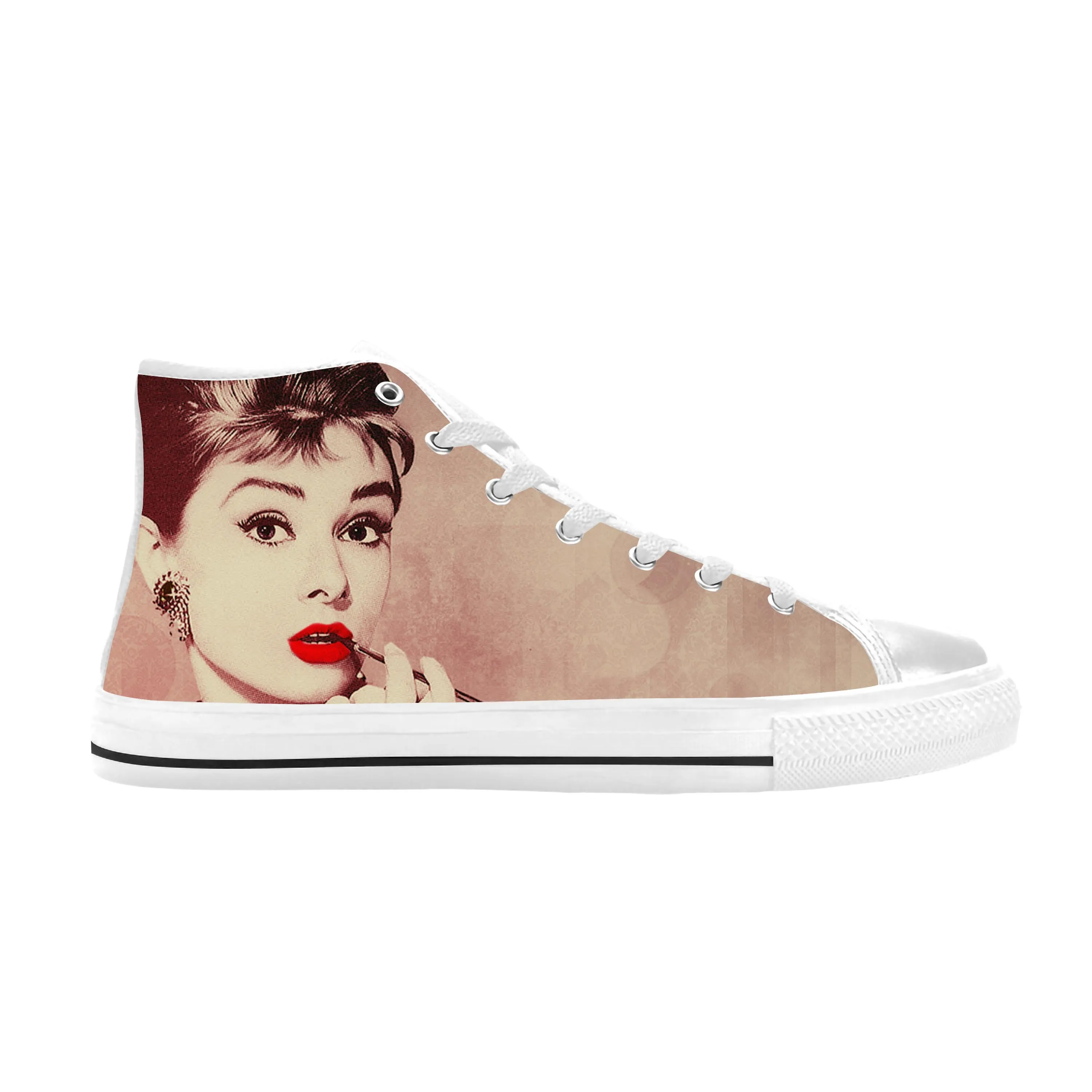 Hot Audrey Hepburn Movie Star Actor Cute Fashion Casual Cloth Shoes High Top Comfortable Breathable 3D Print Men Women Sneakers