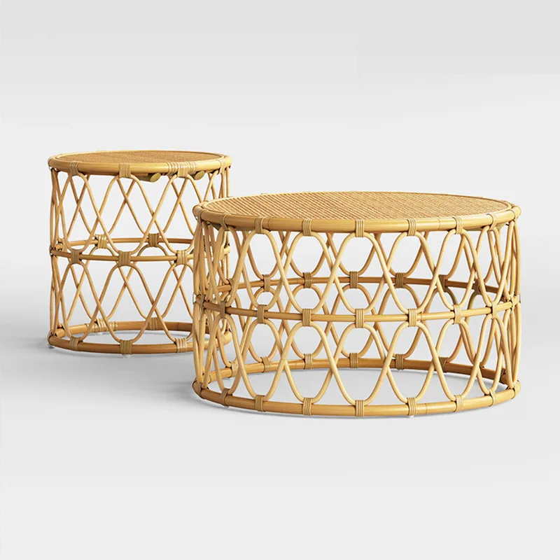 

ins round coffee table woven small coffee table rattan corner few B & B Internet celebrity small apartment living room balcony