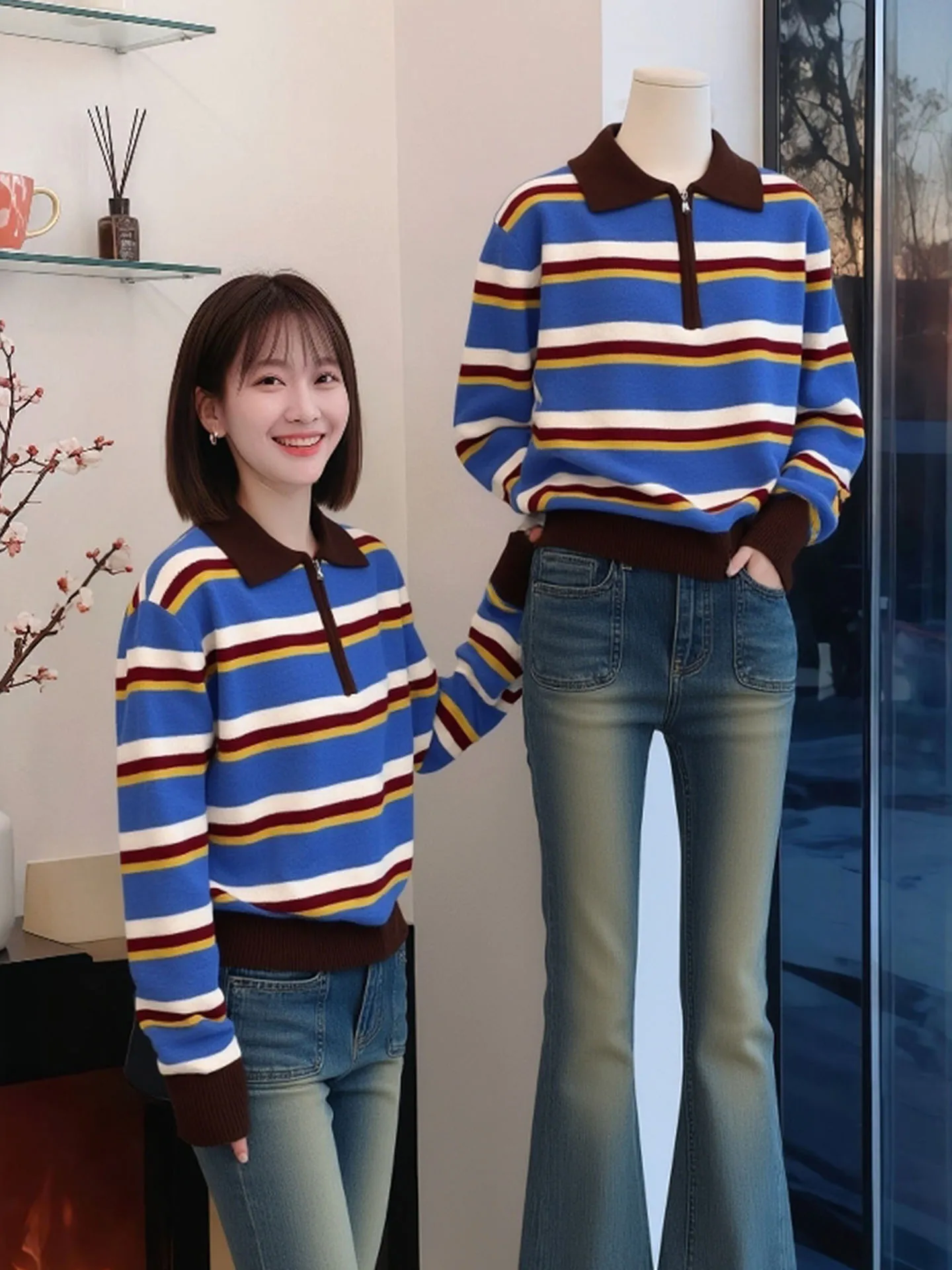 

Шикарный трикотаж V-Ne Camere, длинный полосатый свитер свека, женский модный зимний свитер 2021, корейский свободный крой