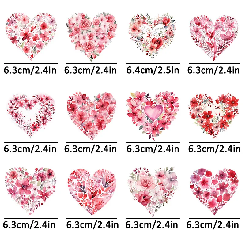 12pcs Valentines Day Heart Tree Flower Floral UV DTF Cup Wrap Transfer Sticker Glass Coffee Mugs Greeting Cards Decal Gift Decor