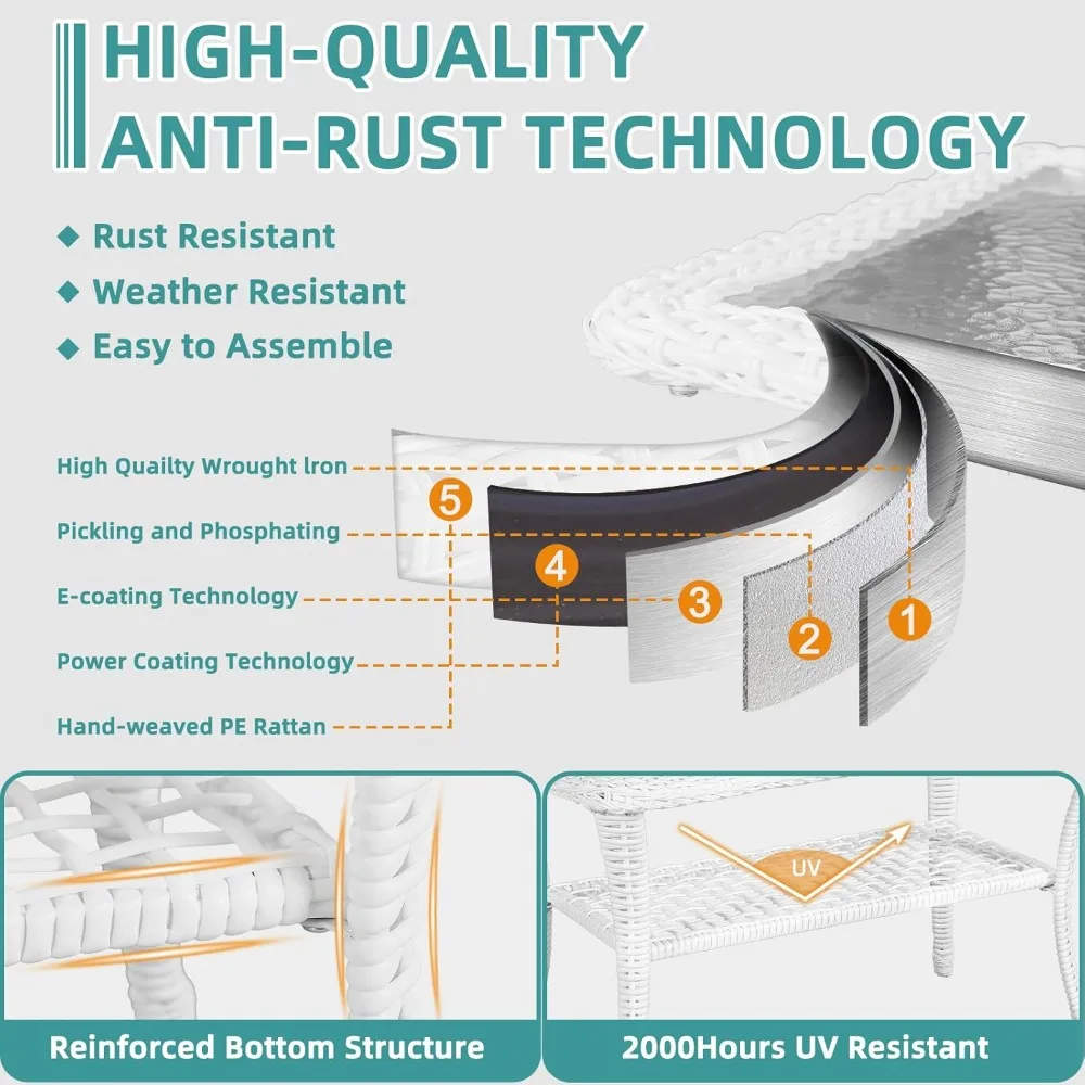 Wicker Patio Coffee Table, 34.5 Rectangle Outdoor Coffee Table with Tempered Glass Top and 2-Tier Storage Shelf