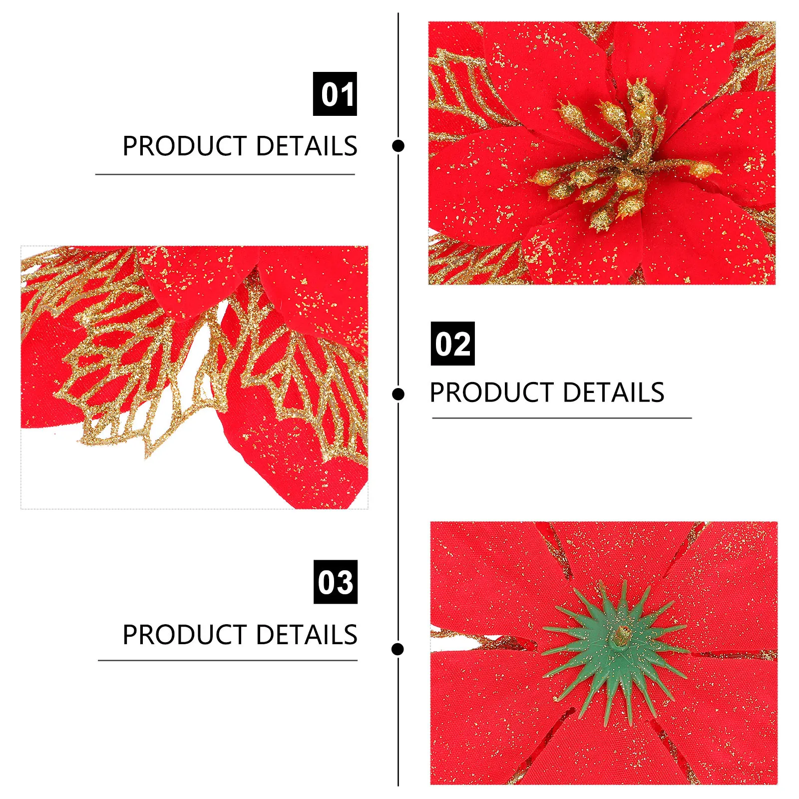 

10Pcs Christmas Decorative Flower Gold Powder Simulation Artificial Flowers for Party Ornaments Holiday Wedding Photography