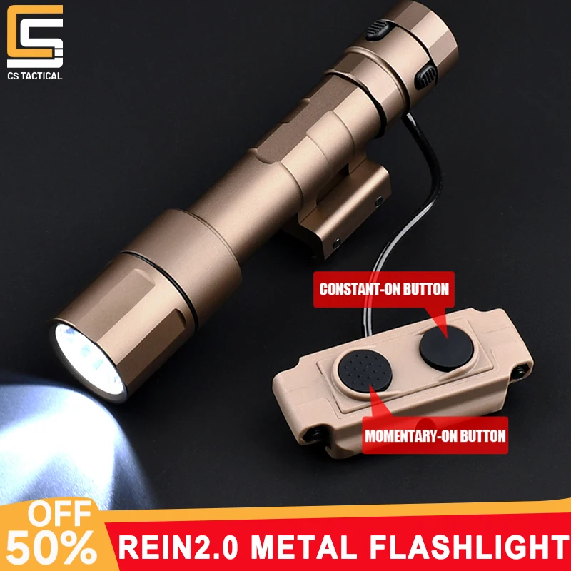 WADSN REIN 2.0 Metal Flashlight LED Hunting Weapon Lights Airsoft White Light Scout Light 1300lumen Dual Function Remote Switch