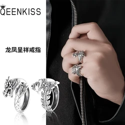 QEENKISS 925 Sterling Silver Vintage Dragon Phoenix Ring for Women Men Couple Lovers Jewelry Wedding Party Valentine Gift RG6970