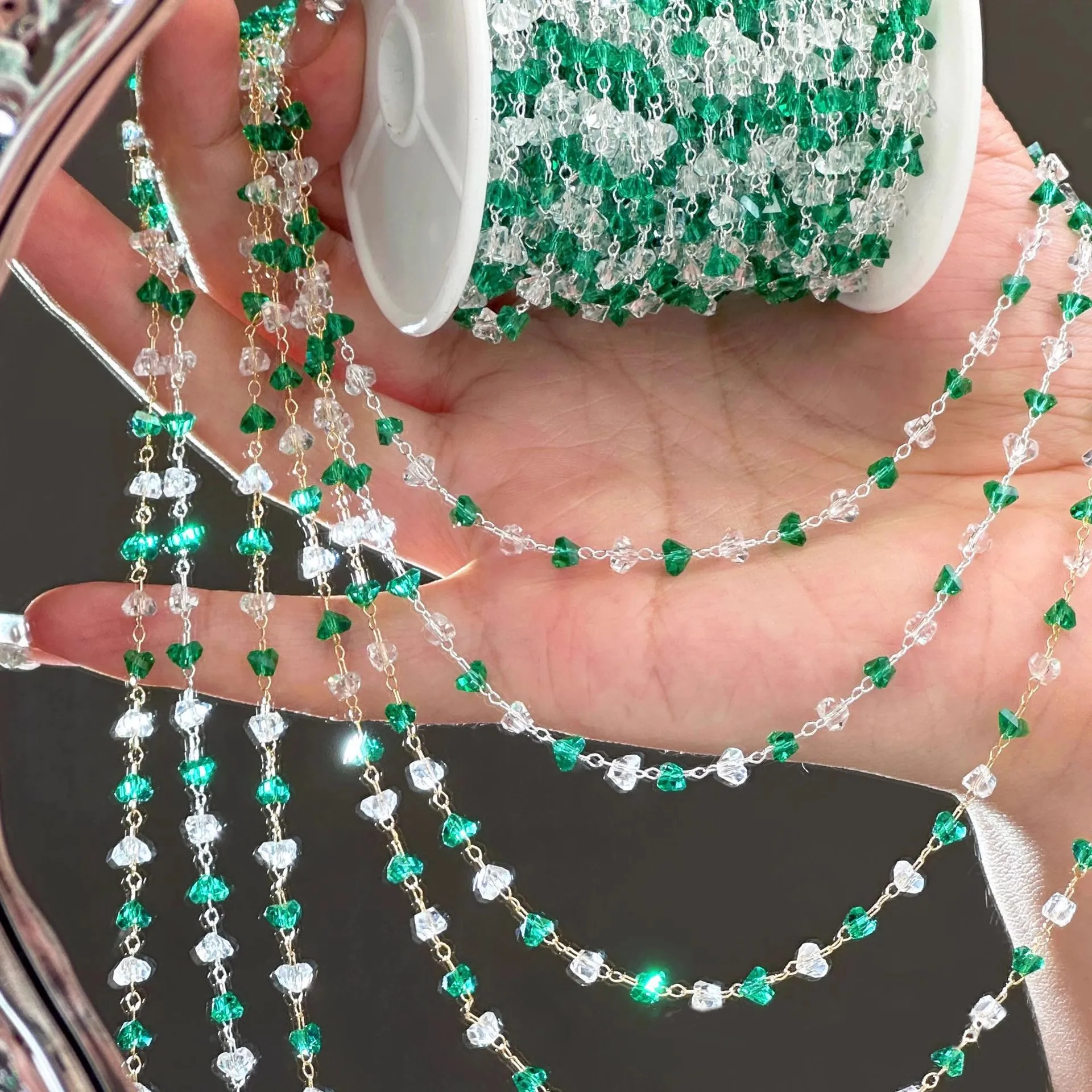

0.5/1/2M Green And White Cut Triangular Rhinestone Chain For DIY Tassel Bracelet Necklace High-end Jewelry Accessories Materials