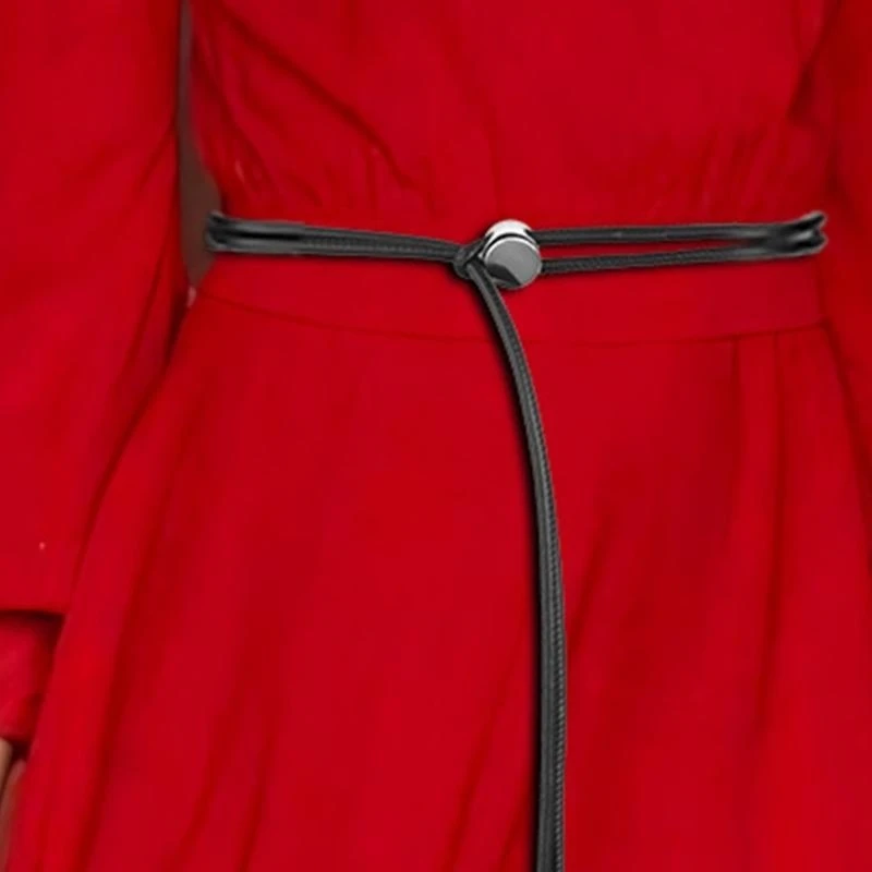 

Skinny Waistband for Women Elegant Simple Silver Buckle Belt with Tie Solid Color Retro Girdle Belt Stylish Accessory