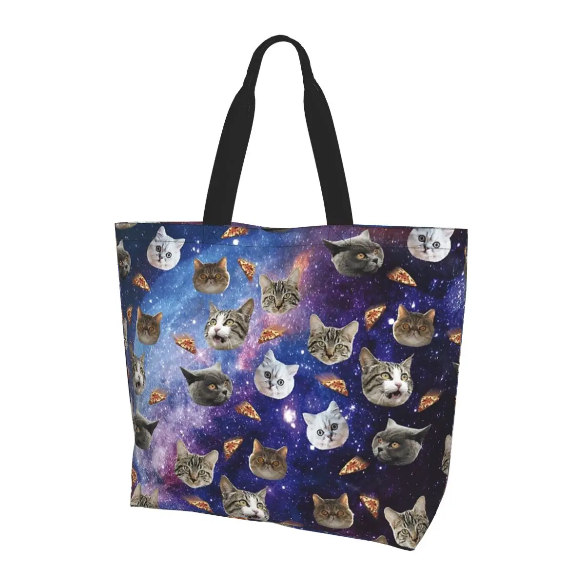 

Сумка-тоут для покупок с космическими кошачьими головой, парусиновая сумка на плечо большой вместимости, продуктовая сумка-шоппер для женщин