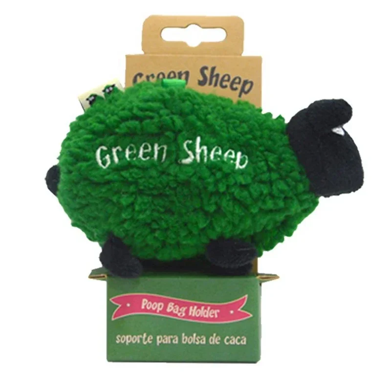 Green Sheep Pet Dog Poop Bag Dispenser with Hook Lamb-shaped Portable Zero Waste Thickened Poop Bag Outdoor Storage Dog Supplies