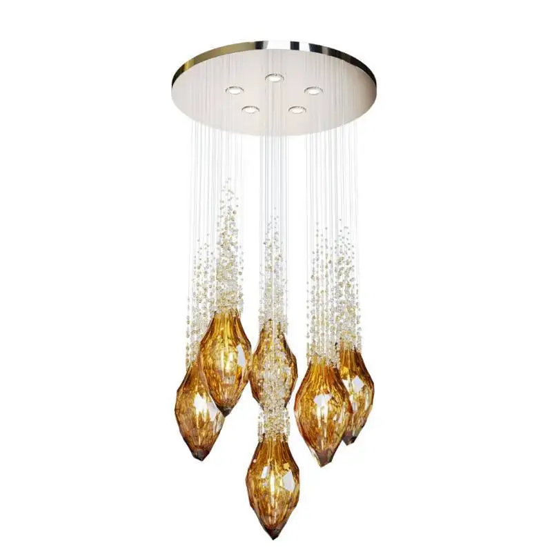 

Simple art crystal glass chandelier, bedside creative staircase villa dining room living room advanced lighting