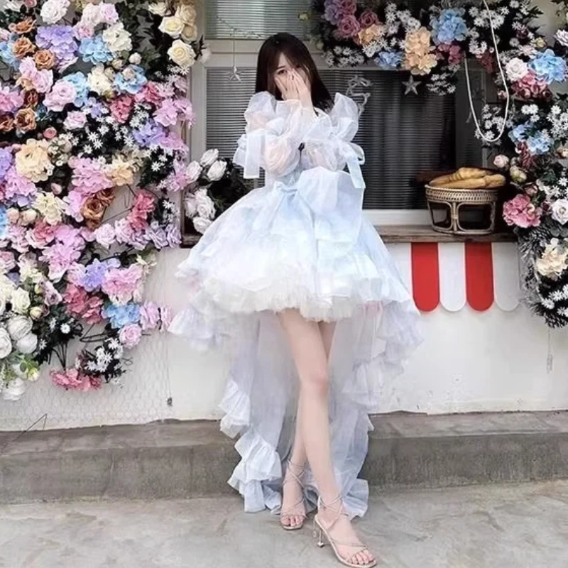 

Long French Style Dress Graduation Ceremony Dress Southeast Asia Personality Street Lolita Feel Knot Pleated Gift