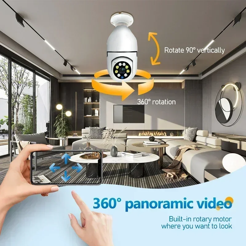 Telecamera di sorveglianza Wifi con lampadina E27 da 5 MP Tracciamento umano automatico Zoom digitale 4X Monitor di sicurezza interna per visione