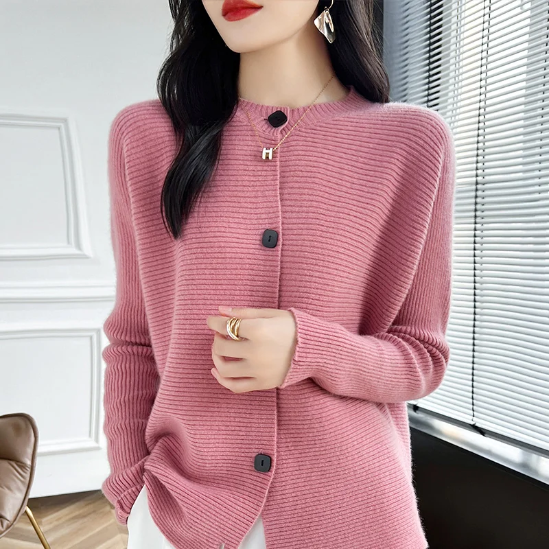 Wool Cashmere Cardigan Women's 2024New Autumn 100% Pure Wool Sweater Batwing Blouse Simple Lazy Style Korean Version Coat jacket