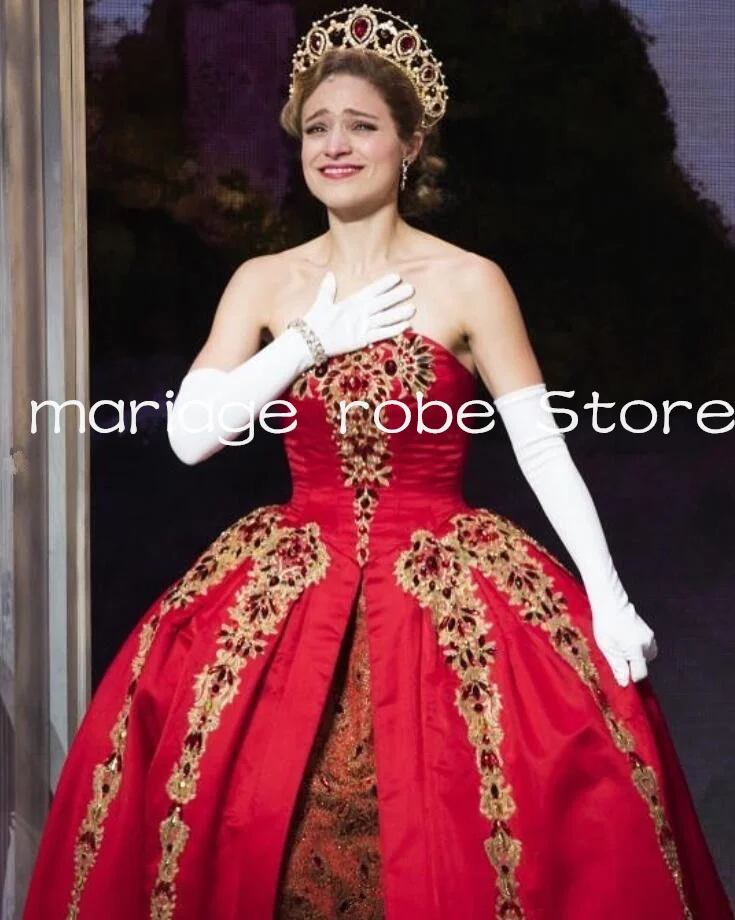 Red Sparkly High Low Movie Prom Dresses Luxury Applique Lace-up Corset Christyaltomare Costune Anastasia Evening Gown Customsize