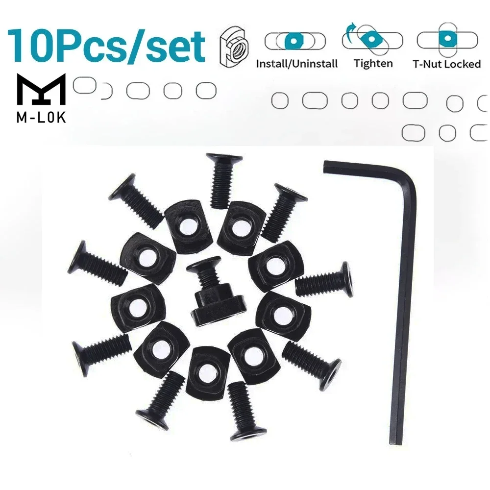 10 Pcs/lot M-LOK Screw And Nut Replacement for MLOK Handguard Rail Sections Hunting Gun Accessories with Allen Wrench