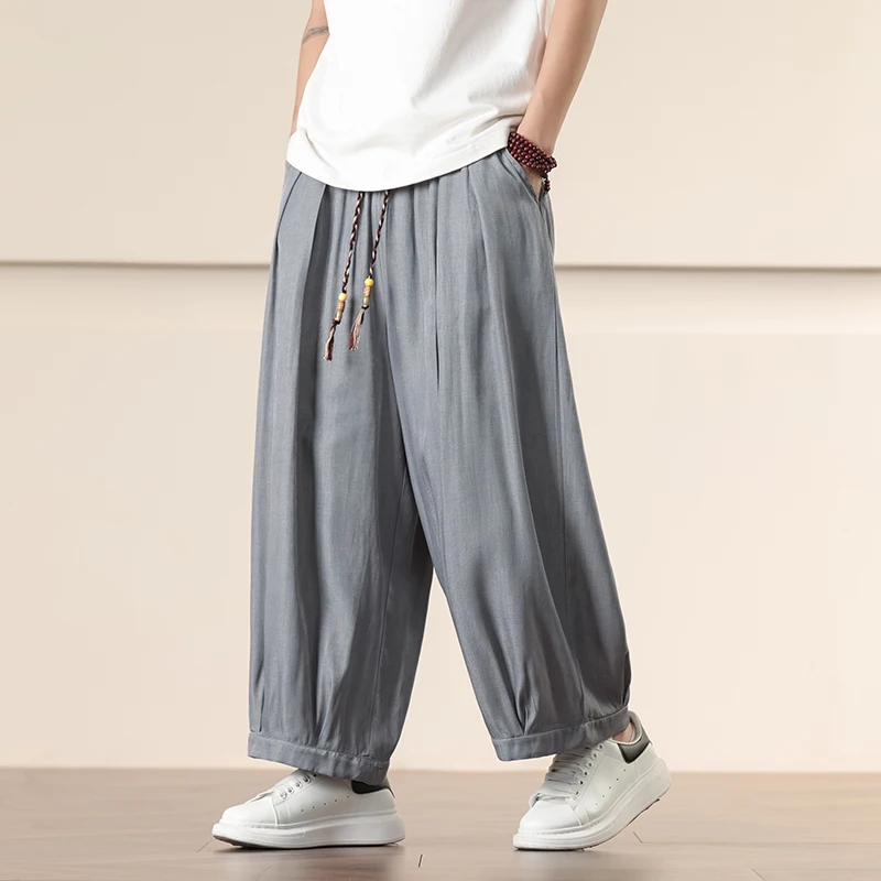 กางเกงขายาวทรงหลวมสไตล์จีนสำหรับผู้ชายปี 2025 กางเกงฮาเร็มลำลอง 9 ส่วน สไตล์ฮิปฮอป
