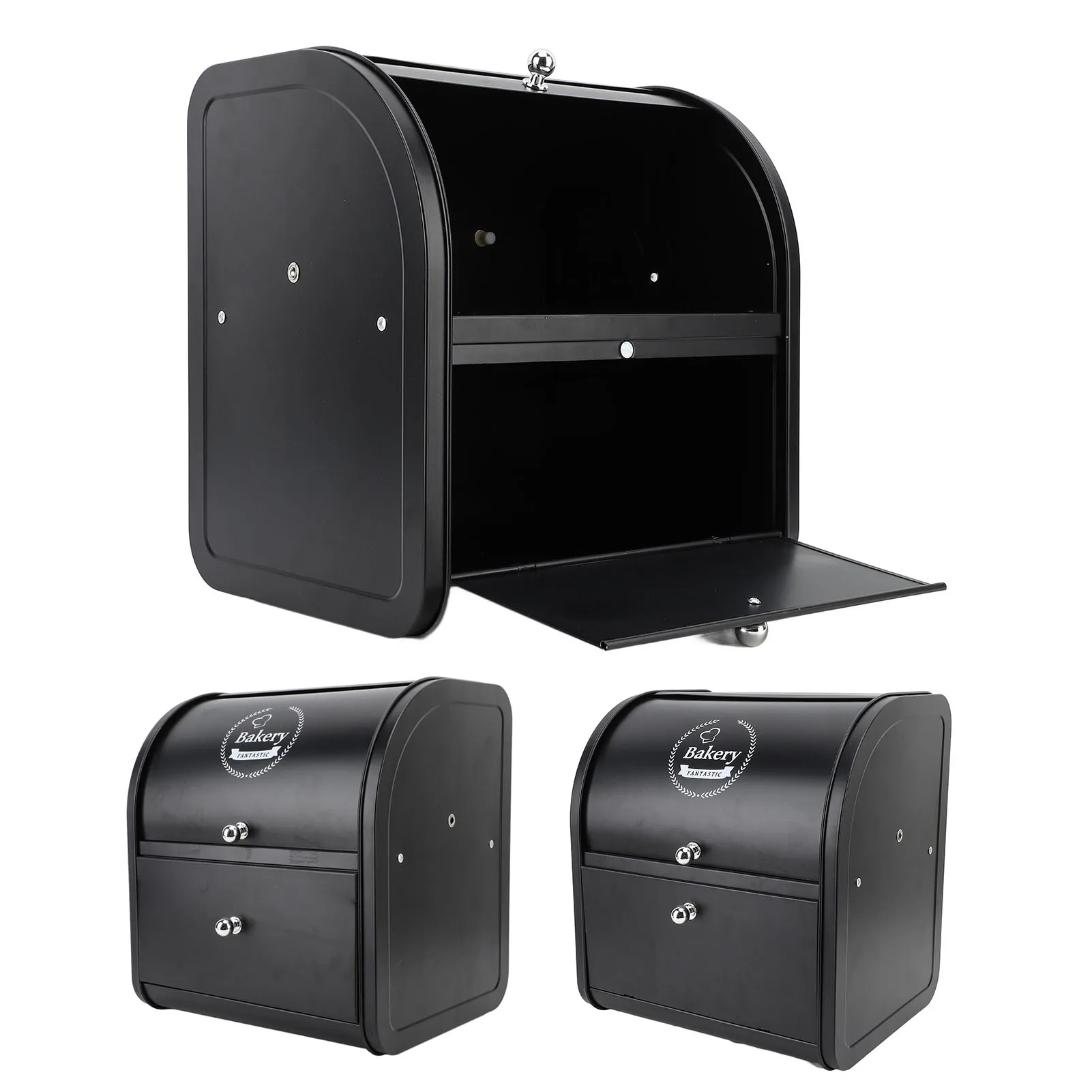 Bread Storage Box Double Layer Metal Bread Box Black Stylish Multifunctional Carbon Steel Space Saving for Bedroom for Kitchen