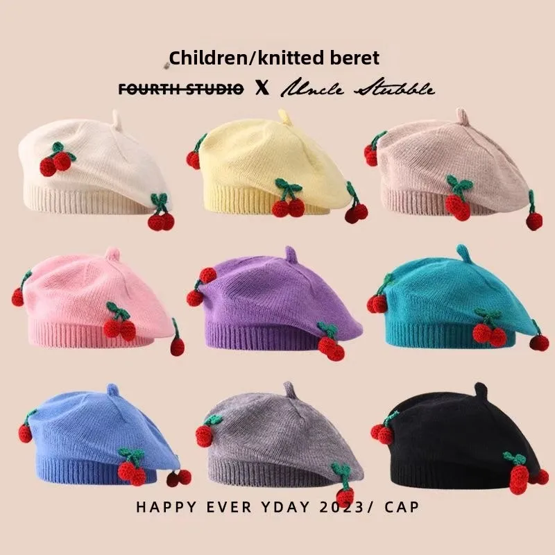 Trendige Strickmütze im koreanischen Stil mit Farbblockmuster: Kürbis und Baskenmütze für Babys, Kleinkinder, Jungen und Mädchen – Herbst/Winter, für den täglichen Gebrauch.