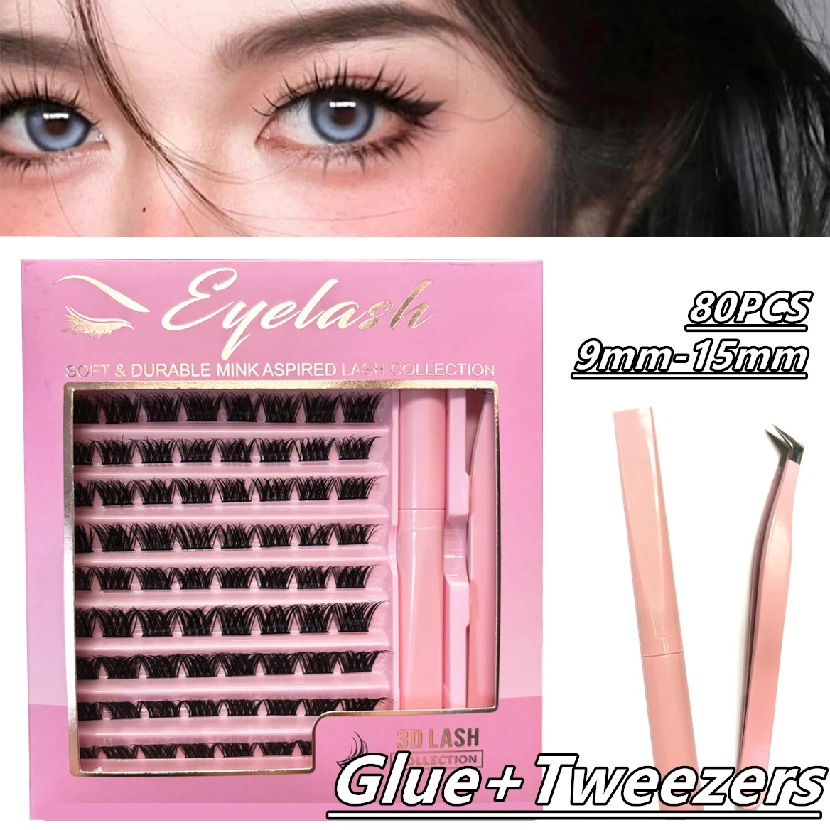 80PCS Cluster Wimpern Mit Bond und Pinzette Make-Up Werkzeuge DIY Wimpern Verlängerung Kit für Wimpern Wasserdichte Wimpern Set dick