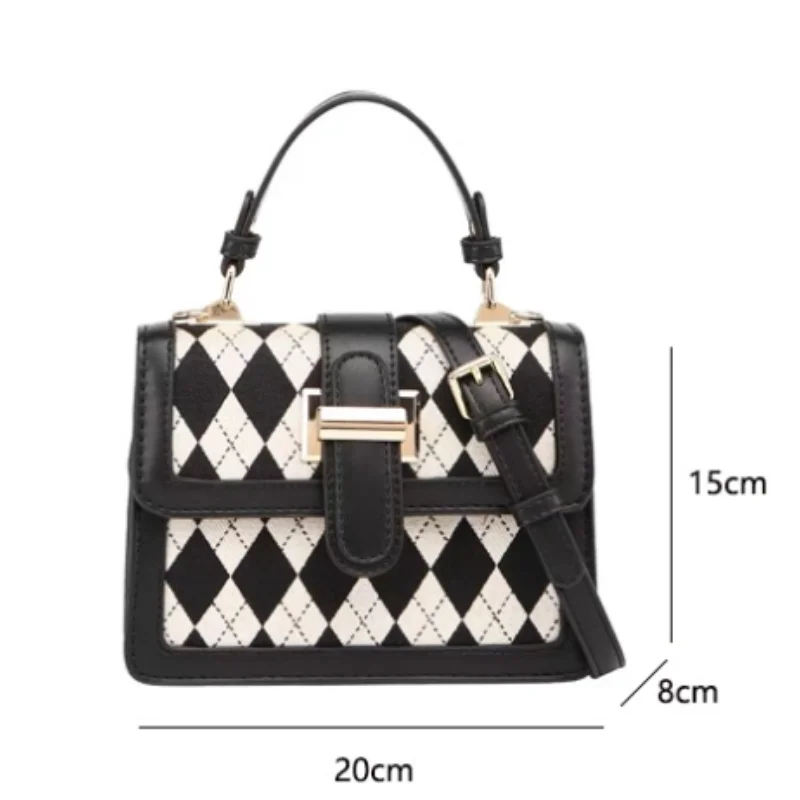 New Crossbody Bags For Women Fashion Leather Handbags Ladies Handheld Small Square Bags Simple Black White Plaid Top Handle Bags