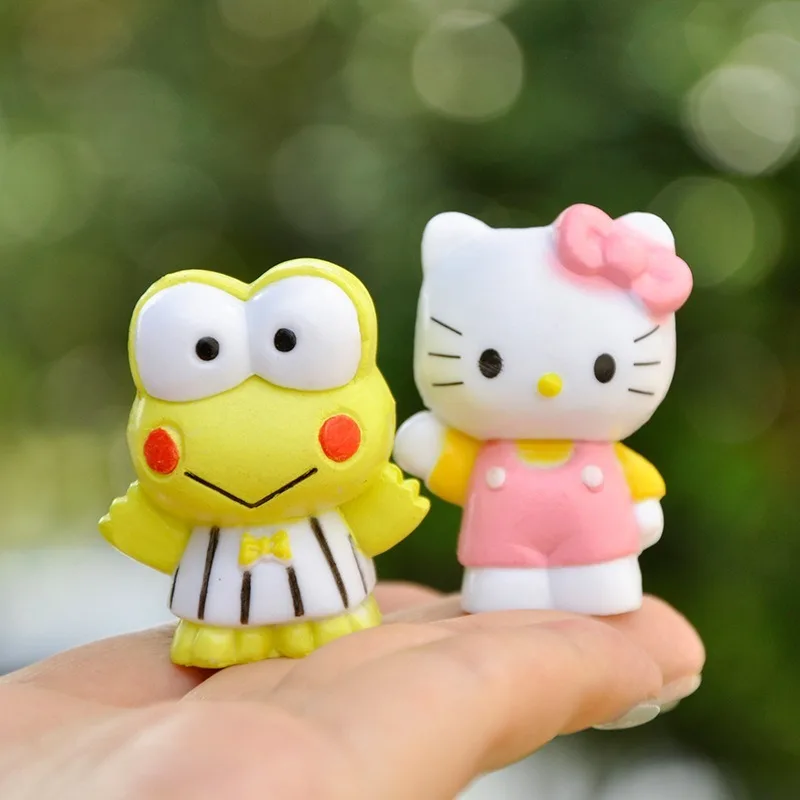 Figuras de Hello Kitty de Sanrio para niños, 6 piezas, figuras de Anime, Kuromi Cinnamoroll Q, modelo de decoración para Tartas, regalos de cumpleaños