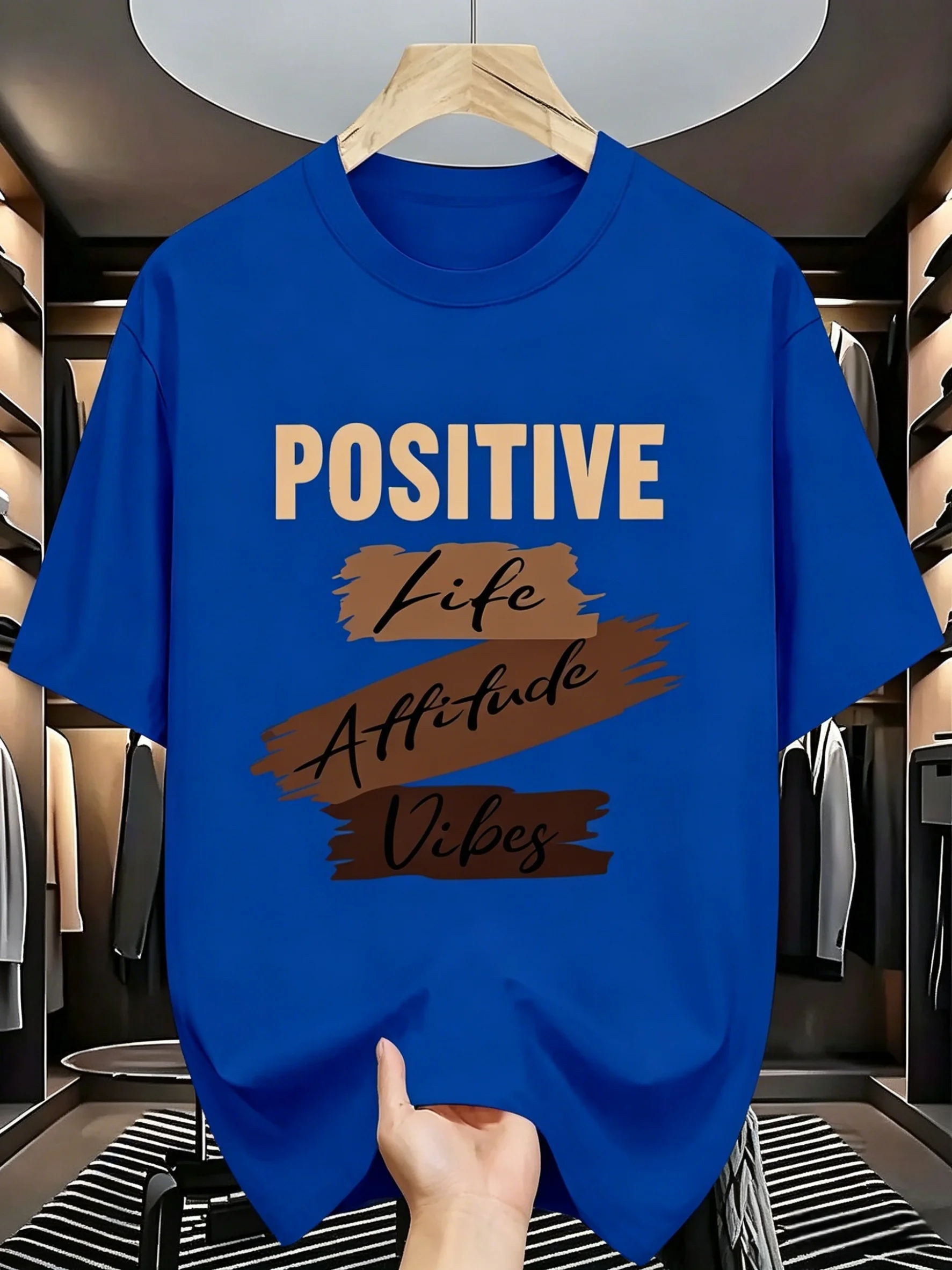 100% Cotton Positive Energy Print T-shirt Loose Oversized Short Sleeve Casual Tee Unisex 8 Colors All Season Basic Tops