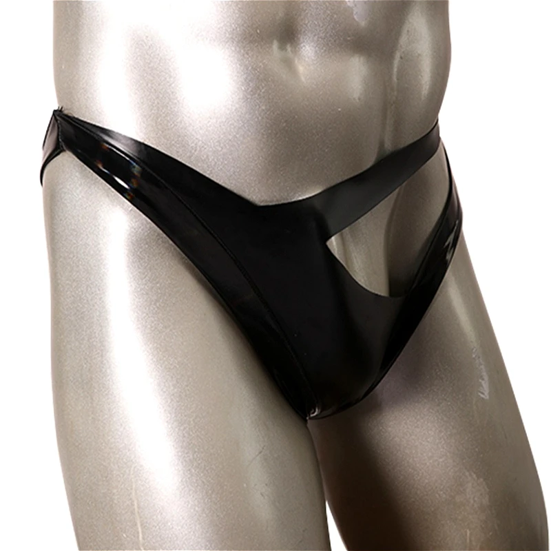 

Красочные латексные блестящие мужские сексуальные трусы с вырезами и аммиачной обработкой, мужское нижнее белье с низкой посадкой, облегающие, формирующие бедра, мужские трусики-стринги