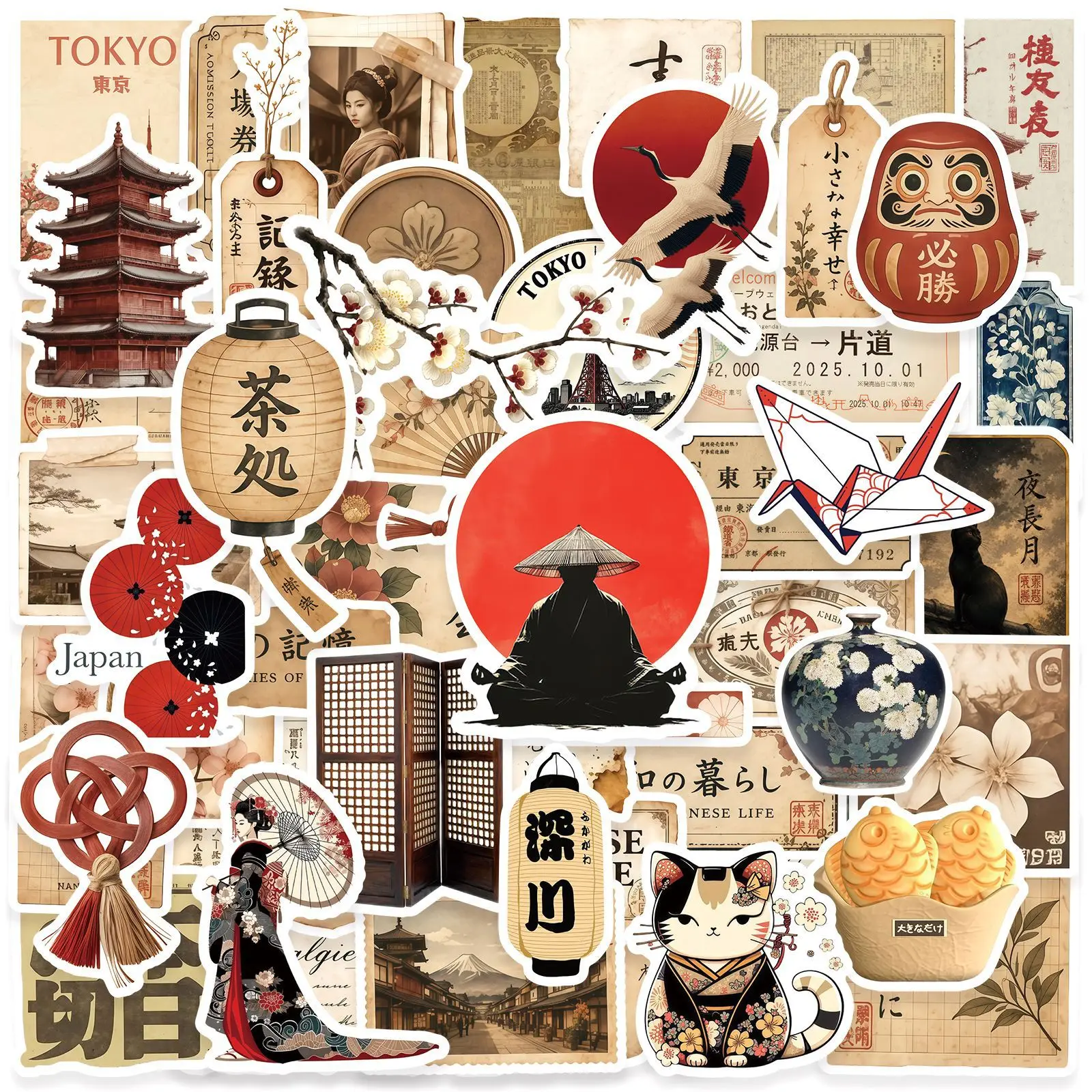 50pcs Japanese Culture Cartoon Stickers Graffiti Sticker Decorate Phone Back Card Trunk Water Cup Cute Cat Waterproof Stickers