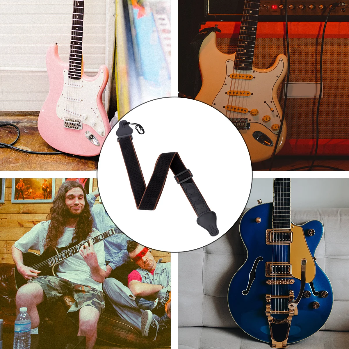 

Comfortable Guitar Strap Adjustable Black Shoulder Belt for Acoustic Folk Classic Electric Bass Guitar Pick-Up Slot Thickened