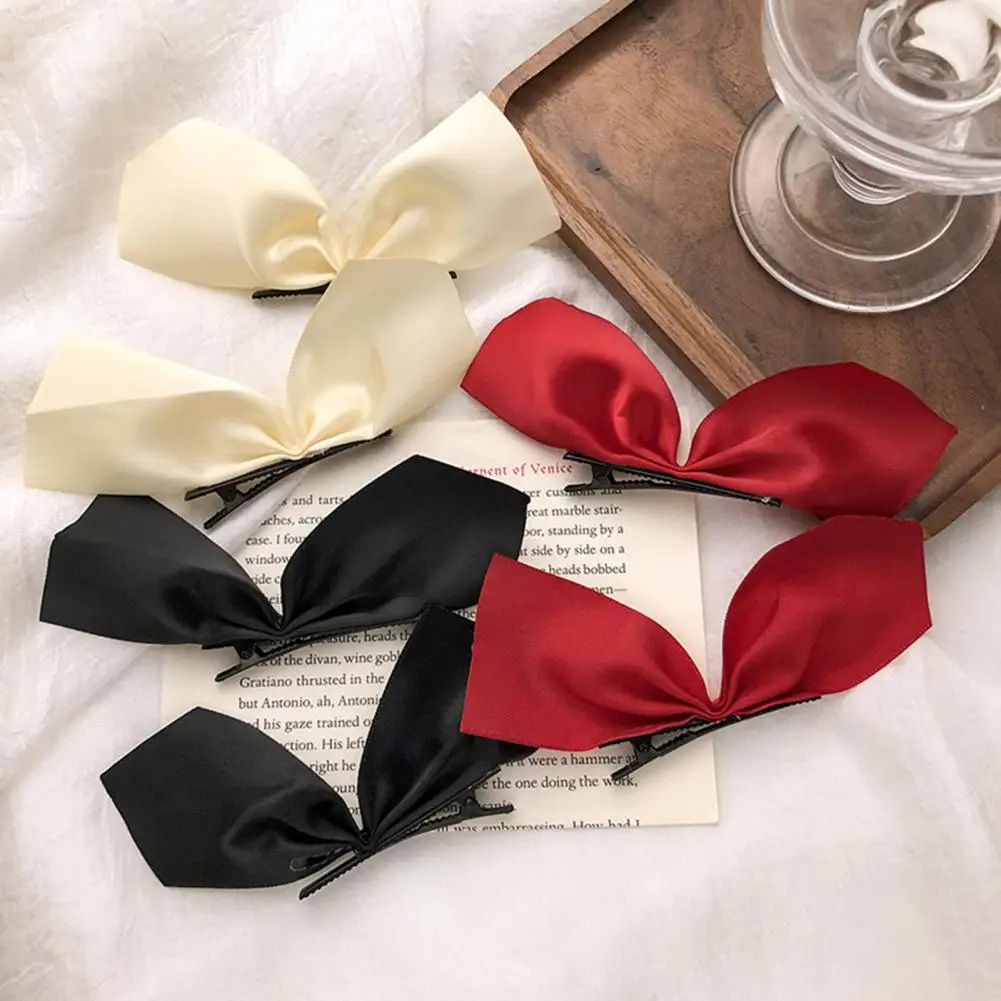 1 Pair Women Girl Hair Clip Solid Color Bowknot Side Hairpin Bow Fringe Fixation Side Hair Pin Barrette Headdress For Daily Life