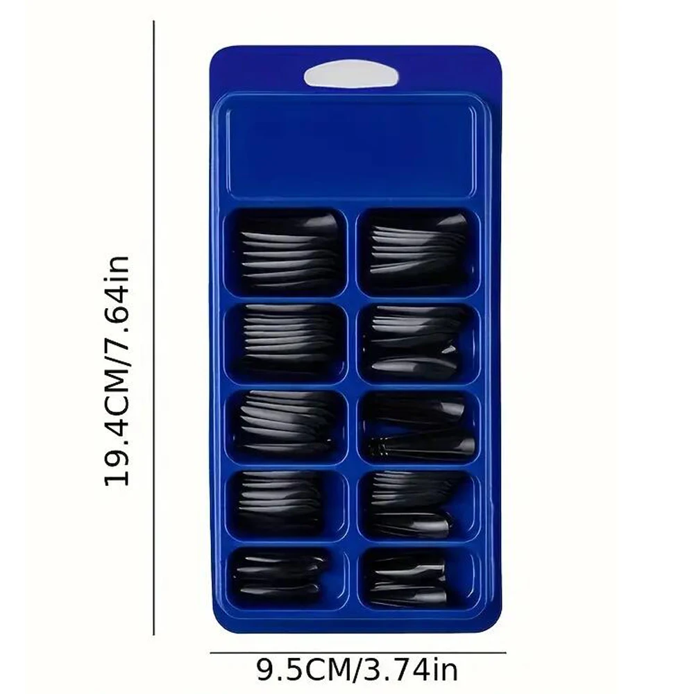 120개 블랙 숏 스퀘어 인조 손톱 롱 글로시 풀커버 아크릴 인조 손톱 퓨어 블랙 코핀 프레스온 네일