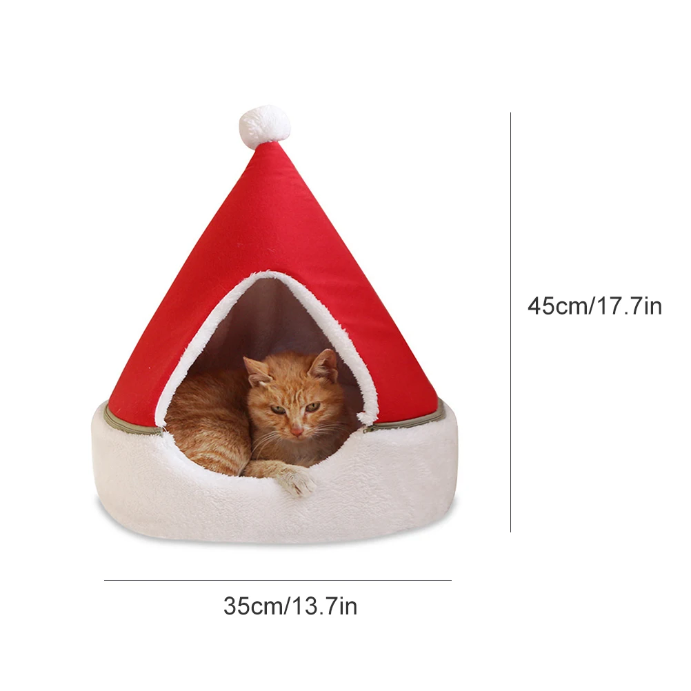 크리스마스 고양이 침대 개 텐트 집 매트, 애완 동물 자체 보온, 작은 개 새끼 고양이 오두막용 귀여운 소파, 은신처 애완 동물 용품, 2 in 1 동굴