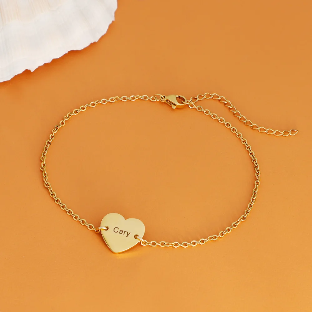 Personalised Carving Name Bracelet Customized Heart Pendant Stainless Steel Bangle Love Charm Women Jewelry Daily Couple Gifts