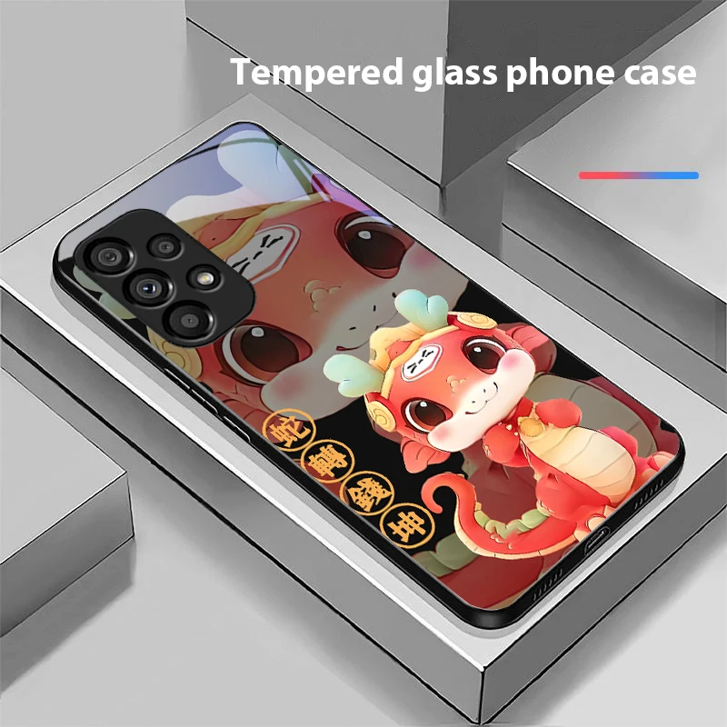 ใหม่การ์ตูนงูสําหรับ Samsung Galaxy S10 20 PLUS 21 FE 22 23 24 FE 25 Ultra กระจกนิรภัยสีดําเคสโทรศัพท์ Hard SHELL