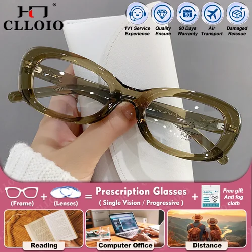 CLLOIO, gafas graduadas para ordenador para miopía de lectura ovaladas a la moda para mujer, gafas ópticas fotocromáticas progresivas antirayos azules