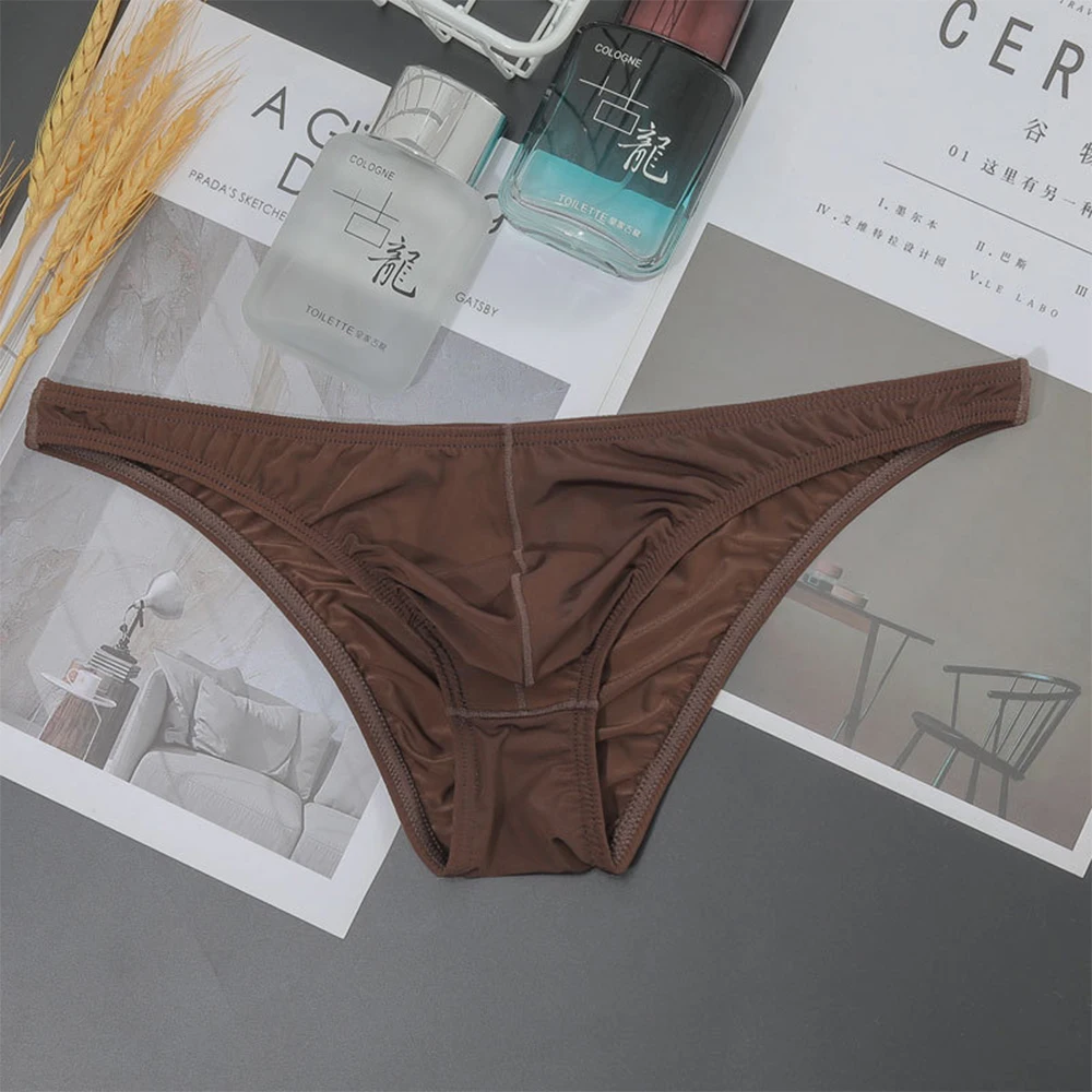 Men Ice Silk Briefs Low-rise Extreme Men's Panties See-through Very Hot Lingerie Pouch Underwear For Man Breathable Underpants