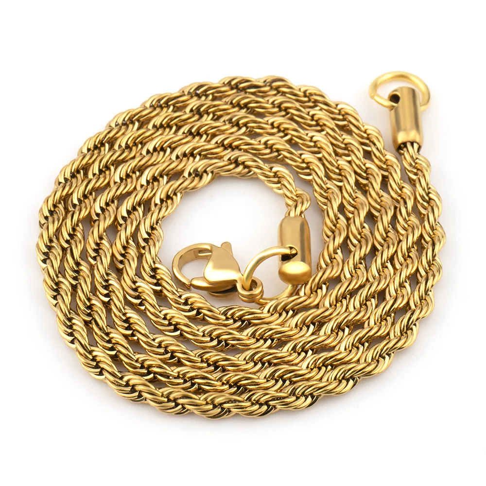 

Men's Rope Chain Necklace 18K Gold Plated Stainless Steel Hip Hop Jewelry