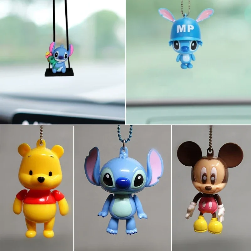 Cartoon Anime Figure Mickey Mouse Donald Duck Stitch Ornament Toys Cute Auto Rearview Mirror Hanging Pendant Decor Accessories