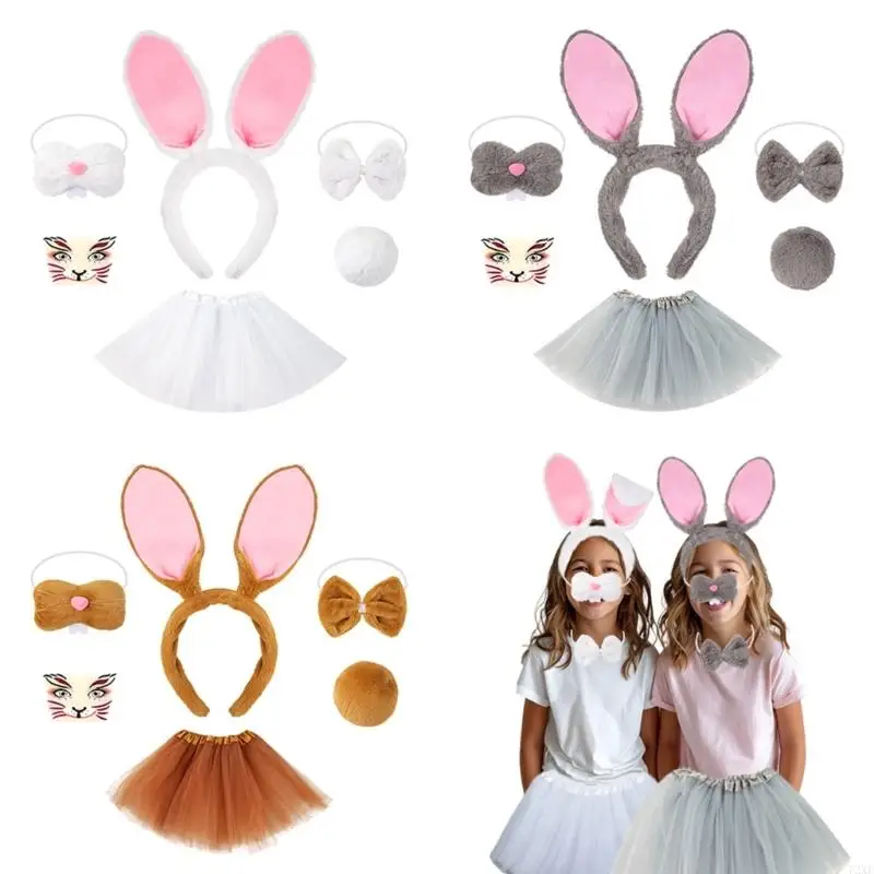 72xe Kids Advil Bunnies Costume بما في ذلك عصابة رأس الأذن ، Bowtie ، الملحقات الأنف والذيل لحفلة Cosplay عيد الفصح في عيد الفصح
